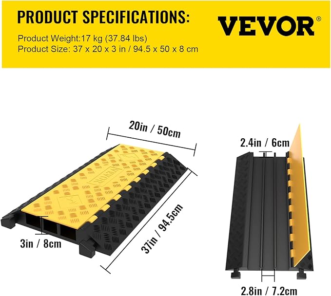 Happybuy 1 Pack of 3-Channel Rubber Cable Protector Ramps Heavy Duty 44000Lbs - Image 7