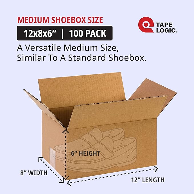 BOX USA Shipping Boxes Small 12"L x 8"W x 6"H 100-Pack, Corrugated Box - Image 2