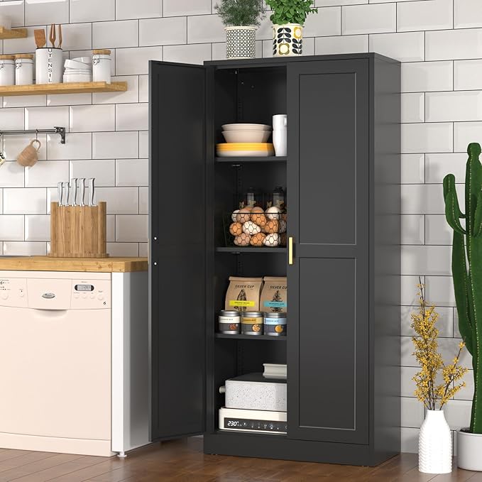 60 Inch Tall Pantry Cabinet, Metal Kitchen Storage Cabinet - Image 2