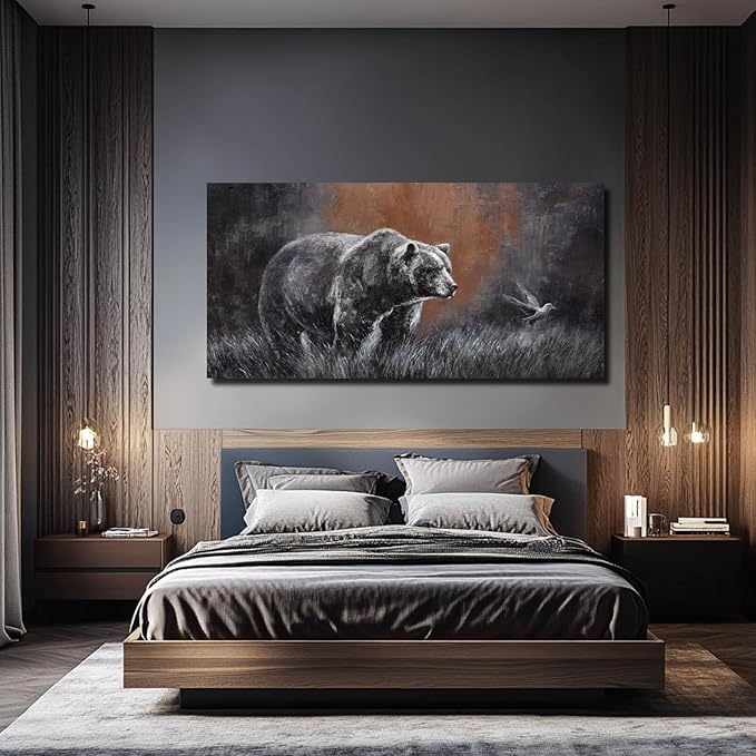 ZHENGYIN Extra Wide Panoramic Bear Canvas Wall Art, Earth Tone Background - Image 5