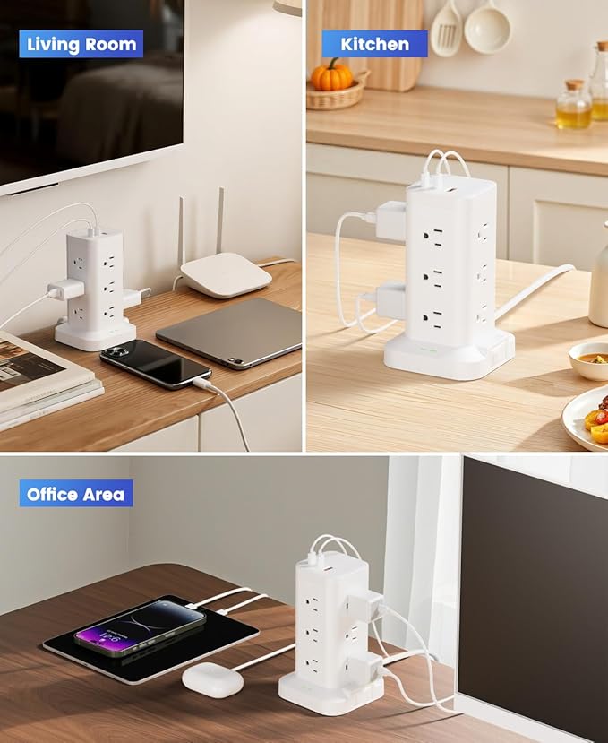 Power Strip Tower with Surge Protector 1800J, Fast Charging Tower PD20W USB-C - Image 8
