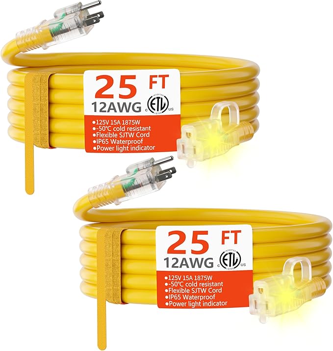 HUANCHAIN 12/3 25ft 2 Pack Heavy Duty Outdoor Extension Cord 25 ft Waterproof by huanchain