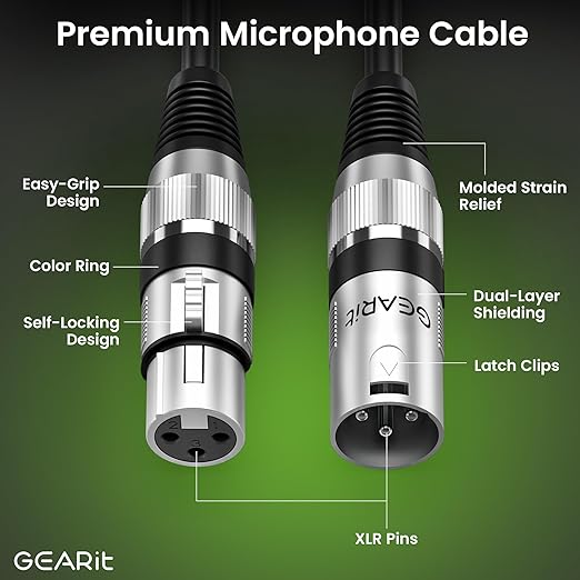 GEARit XLR Male to Female Microphone Cable 3-Pin Balanced Shielded Mixer - Image 6