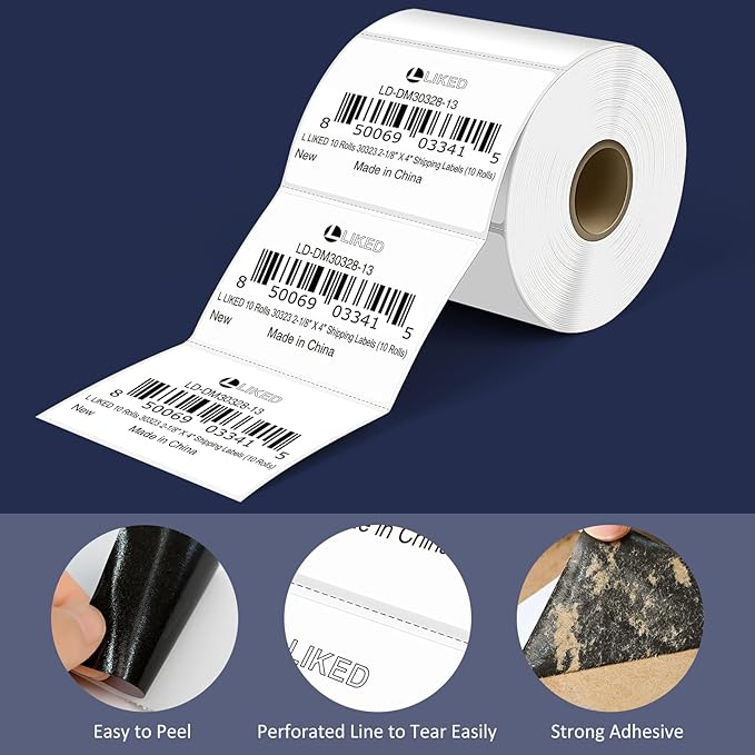 L LIKED 3" x 2" Direct Thermal Labels, Permanent Adhesive Barcode Shipping - Image 4