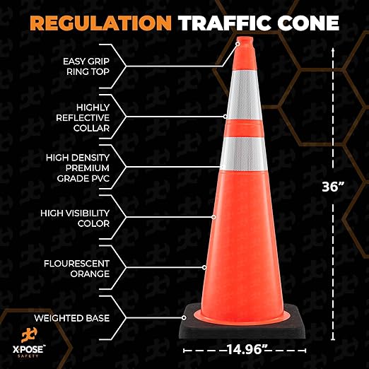 Xpose Safety 36 Inch Orange Traffic Cones Heavy Duty 15lb - Image 5