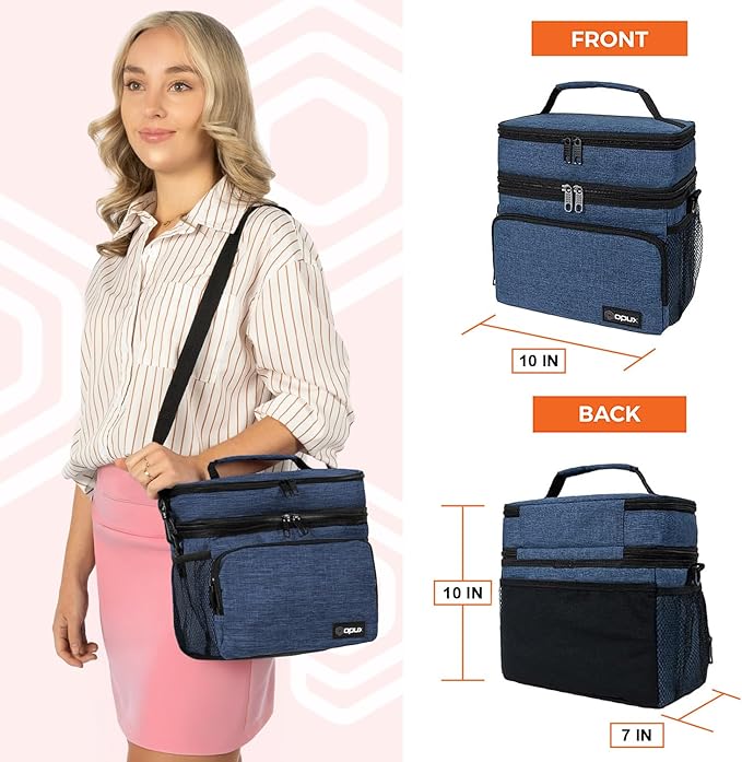 opux Insulated Lunch Bag for Men Women, Large Dual Compartment Cooler Bag - Image 2