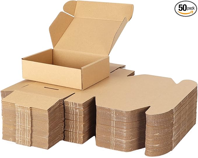 PHAREGE 7x5x2 inch Shipping Boxes Bulk 50 Pack Brown, Tab Lock Tuck Top Mailer by PHAREGE
