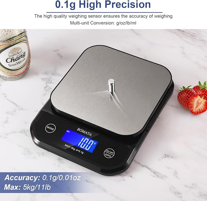 BOMATA Waterproof Kitchen Scale, 0.1g/0.01oz High Precision, USB Rechargeable - Image 2