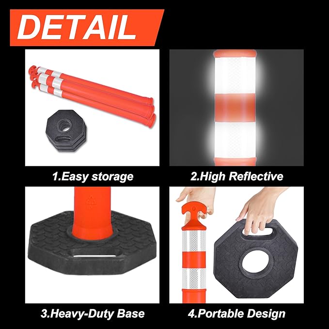 42" Traffic Delineator Posts, 3 Pack Orange Safety Cones - Image 3