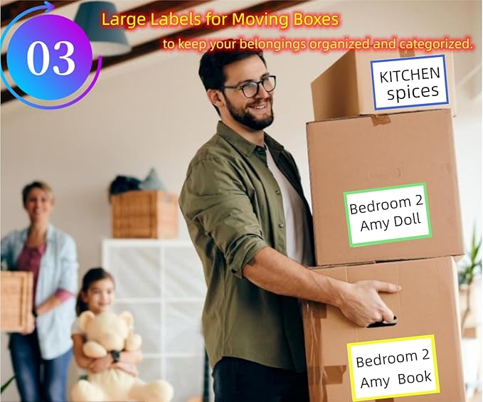 5" x 3" Large Moving Labels for Home Packing Box 6 Color Coded Border Label - Image 4