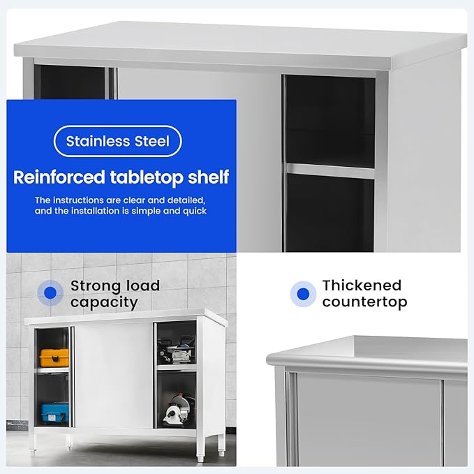 Hally Stainless Steel Cabinet, Large Storage Cabinet, Metal Table - Image 5