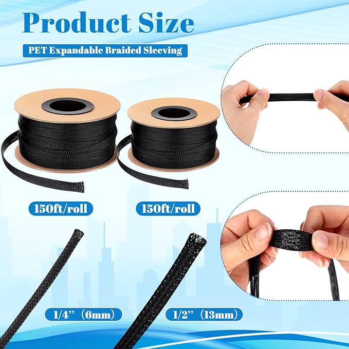 Pangda 300 Feet 1/4, 1/2 Inches Wire Loom PET Expandable Braided Sleeving - Image 3