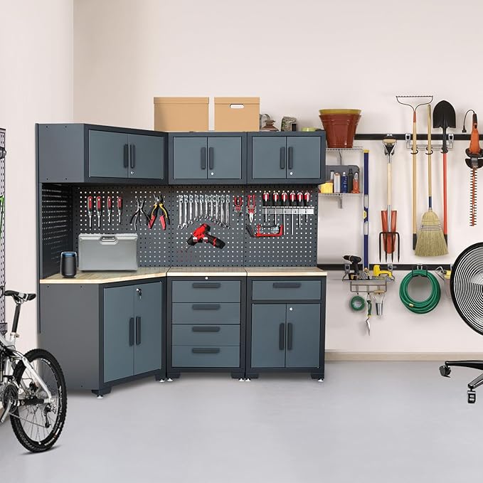Garage Storage Cabinet System 8-Pcs Garage Cabinets and Storage System Corner - Image 8