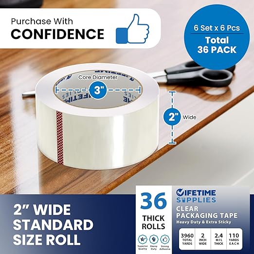 36 Rolls | 2.4 mil Clear | 110 Yards Each | 2" Premium Packing Tape Heavy Duty - Image 4