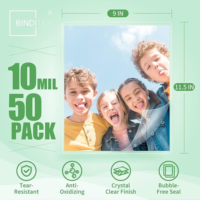 Binditek 50 Pack 10 Mil Thermal Laminating Pouches, 9x11.5 Inches Laminating - Image 2