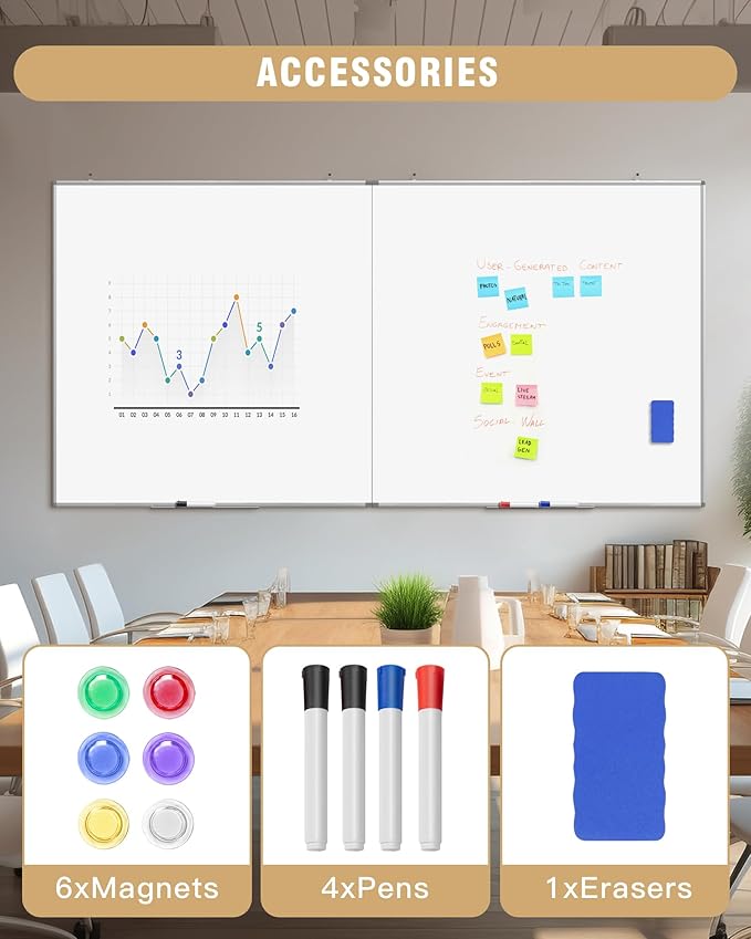 96"X 48" Large Magnetic Dry Erase Whiteboard, Removable Wall Hanging Board - Image 5