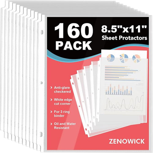 160 Pack Sheet Protectors 8.5 x 11 inch Clear Page Protectors by Zenowick