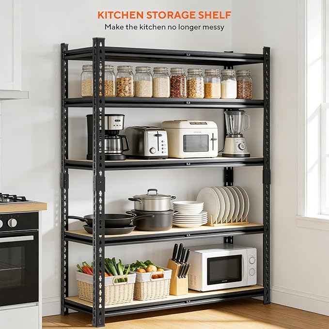 5 Tier Garage Shelving, Adjustable Heavy Duty Garage Shelves, Metal Storage - Image 8