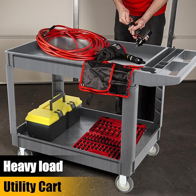 2 Tier Rolling Utility Cart on Wheels, 1000 lbs Capacity Plastic Service Cart - Image 8