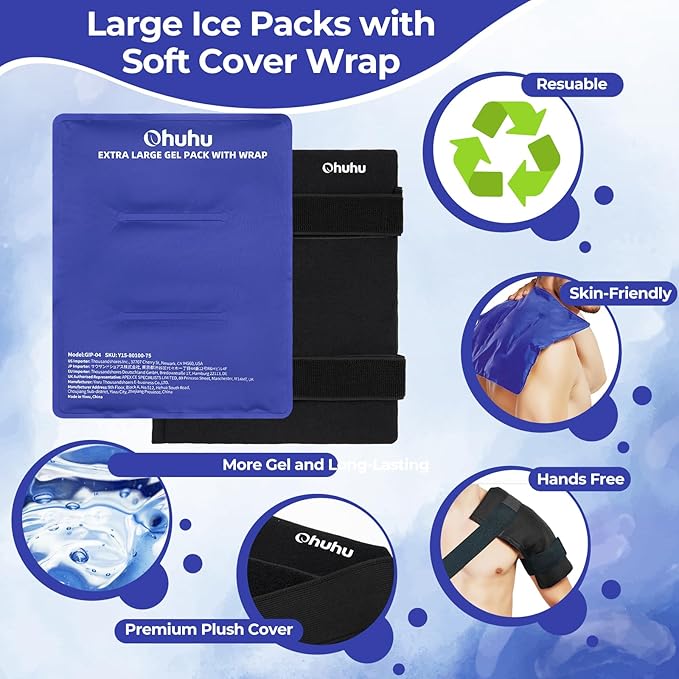 Ice Packs for Injuries 14" X 11": Ohuhu Hot Cold Gel Ice Pack X-Large Reusable - Image 3