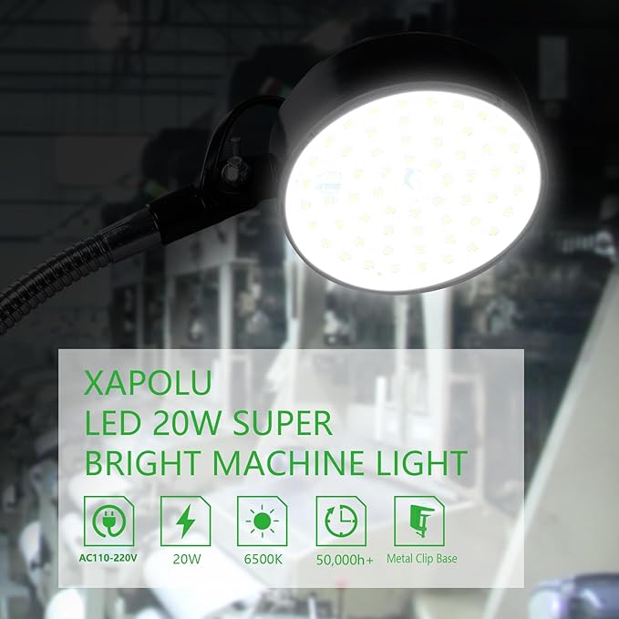 LED Clamp Work Light with Flexible Gooseneck, 20W 2000 Lumens 6500K 110V US Plug - Image 2