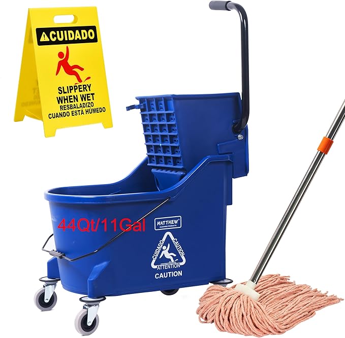 Matthew Cleaning Blue 44Quart Commercial Mop Bucket INCL.Wet String Mop& 19'' by MATTHEWCLEANINGPRODUCTS