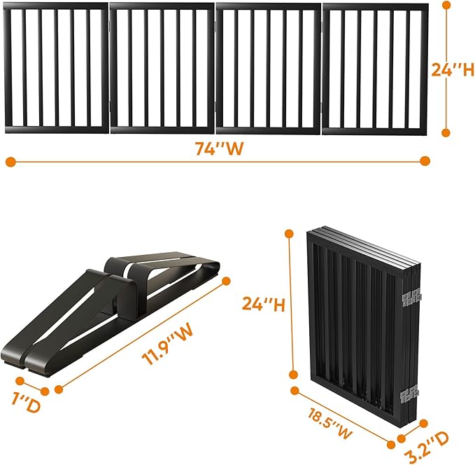 Black 37-74" Dog Gate Foldable Dog Gates - Image 5