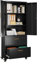 METAN Metal File Cabinet with 2 Drawers and 2 Shelves, Office Filing Cabinet on by METAN