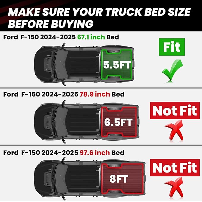 LASFIT 5.5ft Bed Mat for Ford F-150 | F150 Lightning 2026 2025 2024 67.1" Bed - Image 2
