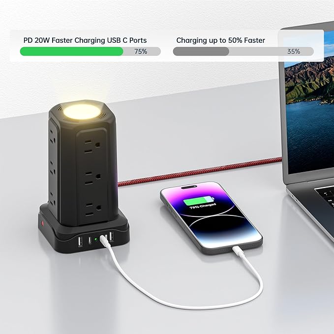 PASSUS Power Strips with Surge Protection, Flat Plug Power Strip with 12 - Image 6