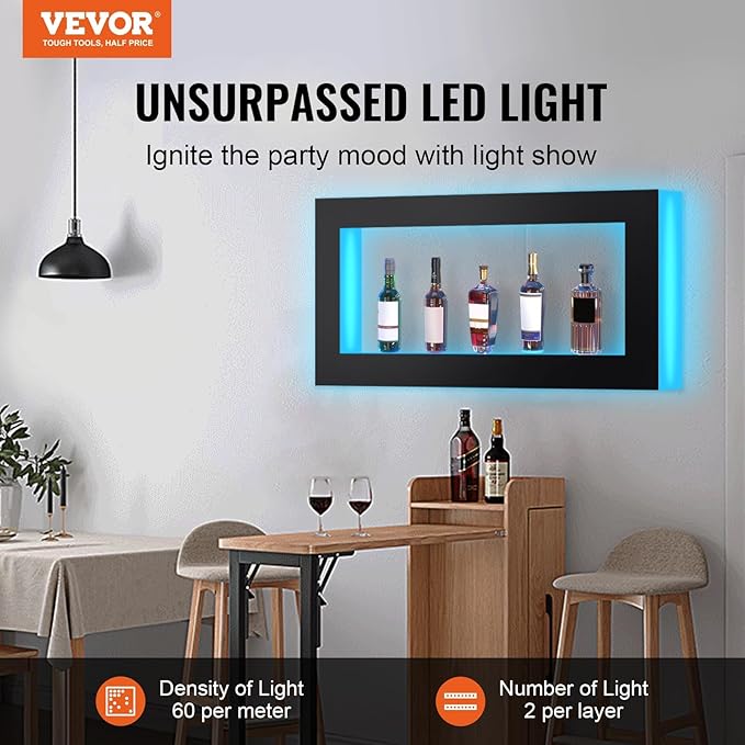 VEVOR LED Lighted Liquor Bottle Display Shelf, Square 48 Inches, Supports USB - Image 2