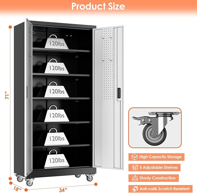 Aobabo Upgrade 71H''*34''W*18''D Metal Garage Storage Cabinet - Image 3