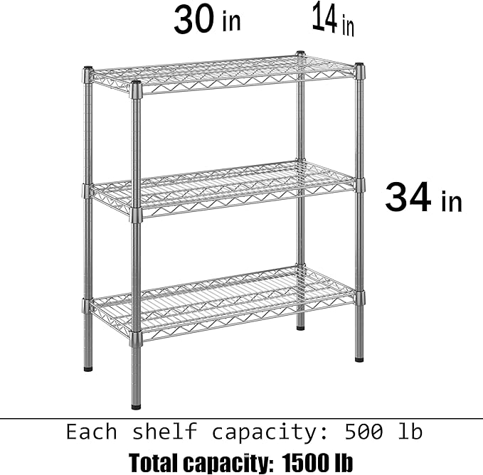 14" Deep x 30" Wide x 34" Height Wire Shelving Kit | 3-Tier | NSF Commercial - Image 3