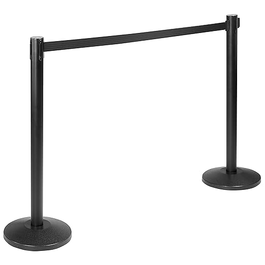 Qbuster Black Stanchions with Retractable Belt, Crowd Control Safety Barrier by Qbuster