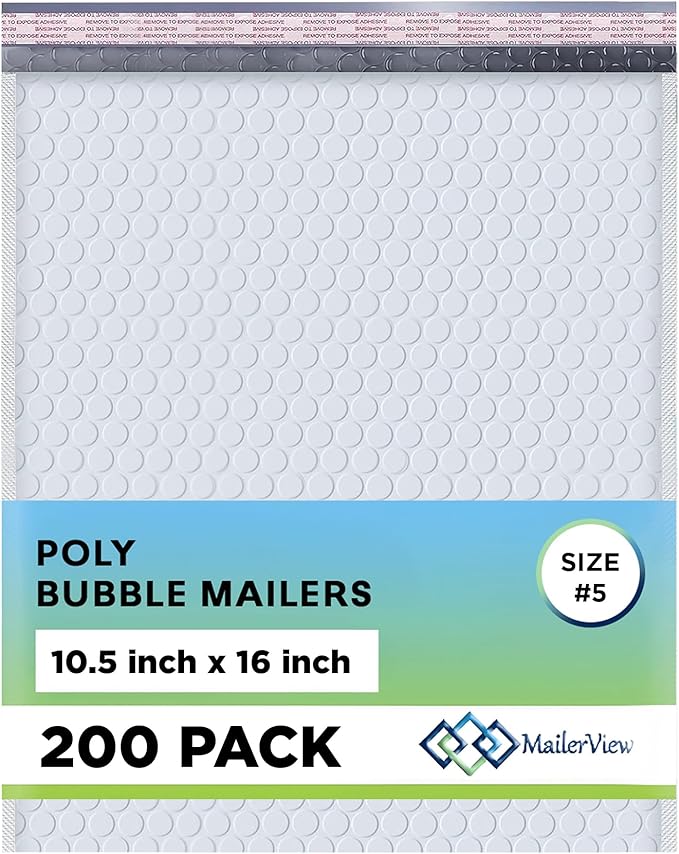 White 10.5x16 Inch Large Poly Bubble Mailers #5 | Padded Envelopes by MAILERVIEW