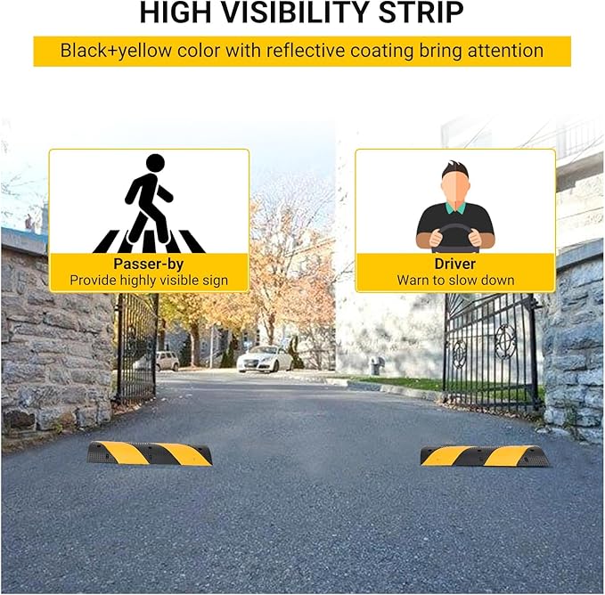 3.3 FT Heavy Duty Rubber Speed Bump 2-Pack, Driveway Cable Protector Ramp - Image 3