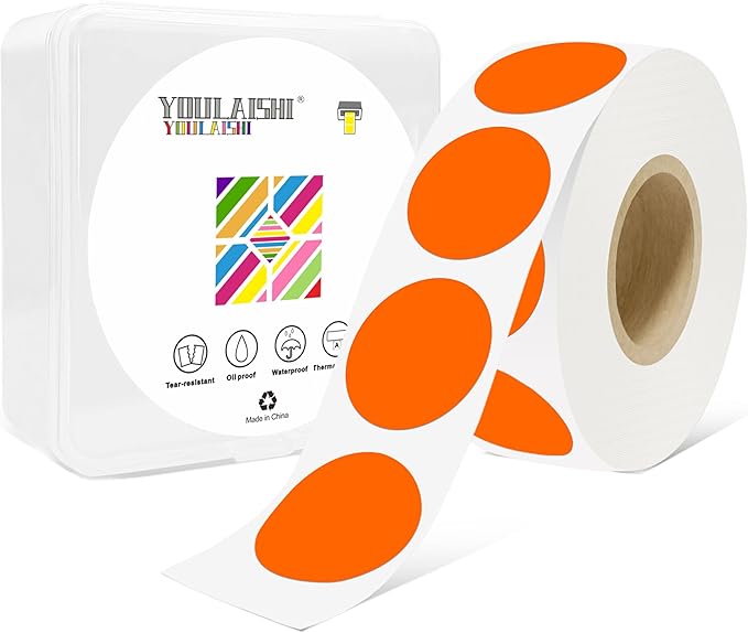 1 Inch Circle Dot Stickers 1000 PCS Color Coding Thermal Labels Dots Writable by YOULAISHI