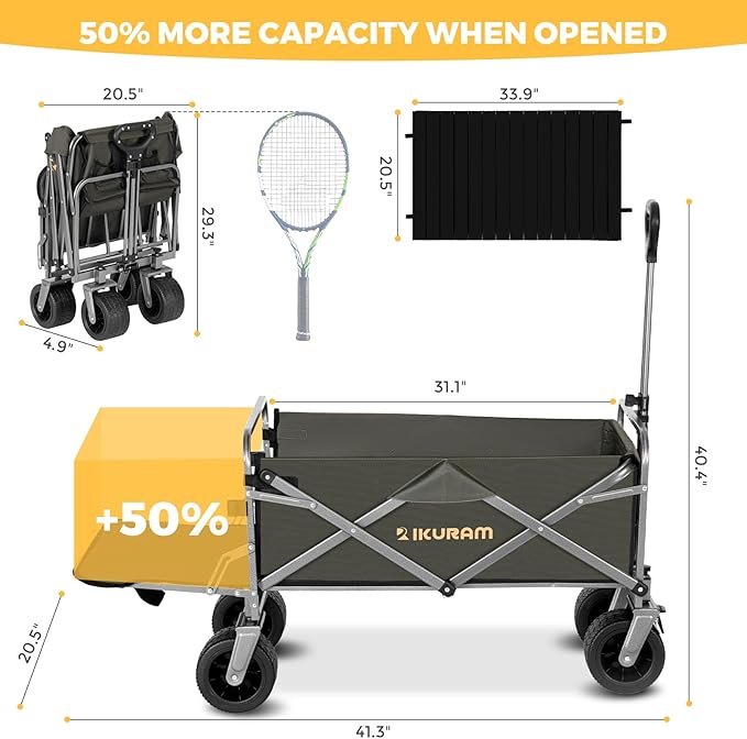 Collapsible Wagon Cart with Removable Tabletop, 500LBS Folding Wagons with - Image 7