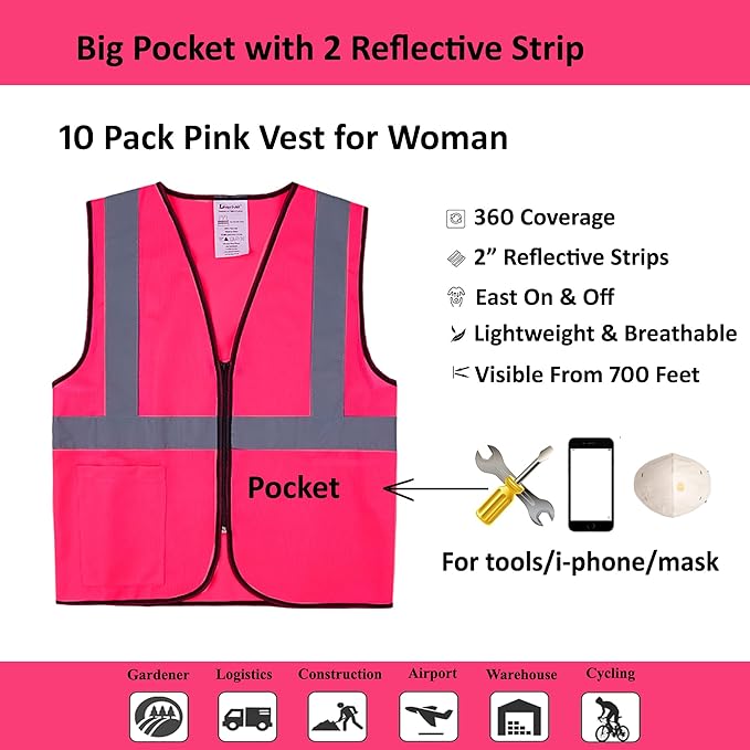 Pink Safety Vests 10 Pack - Image 3