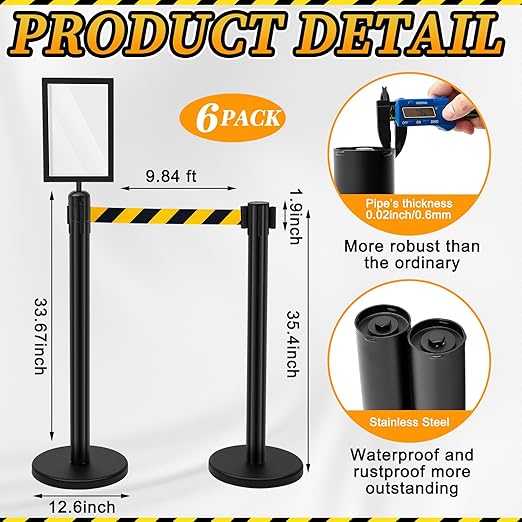 Therwen 6 Pack Heavy Duty Crowd Control Stanchions 9.8 ft Stainless Steel - Image 2
