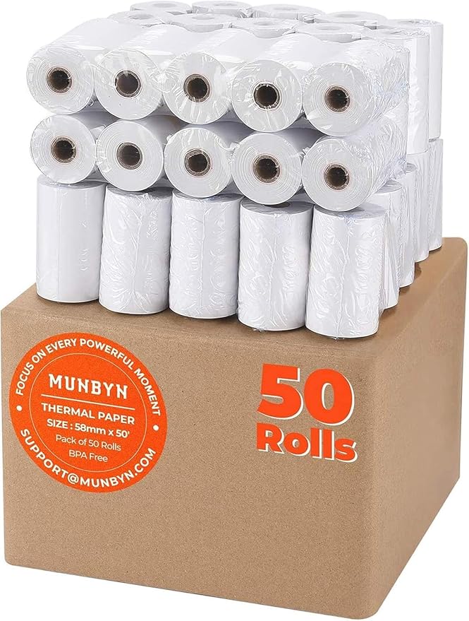 MUNBYN 2 1/4" inch x 50'ft Thermal Paper, BPA Free Receipt Paper, 58mm Thermal by MUNBYN