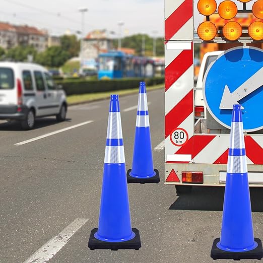6 Pack 36 Inch Blue Heavy Duty PVC Cones - Image 5