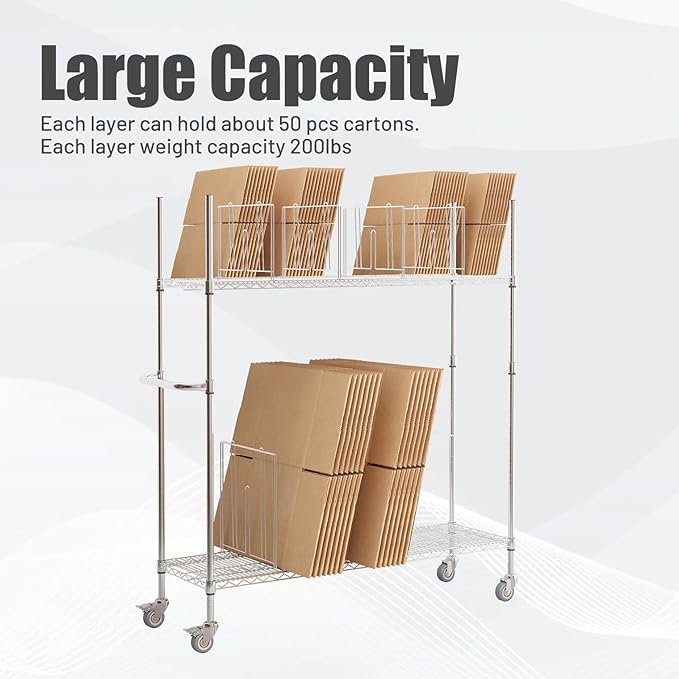 Commercial Wire Carton Cart, 2-Tier Wire Carton Stand Unit, 400Lb - Image 4