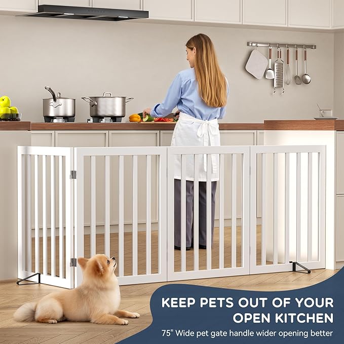 Homykic Bamboo Freestanding Dog Gate, No Assembly Pet Gate Indoor, 24”H x 75”W - Image 4