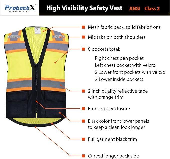 ProtectX 6 Pockets High Visibility Safety Vest - Image 6