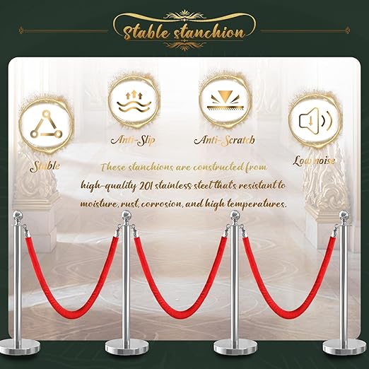 8Pcs Sliver Stanchion Post Queue Velvet Ropes and Posts - Image 3