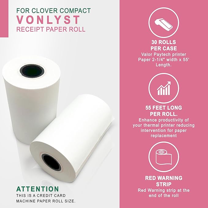 Compatible Clover Compact Countertop POS Thermal Receipt Paper 2 1/4 x 55 - Image 4