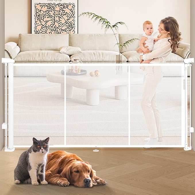 55" Retractable Baby Gate Extra Wide, Mesh Gate Long Child Gate Pet Gate - Image 8