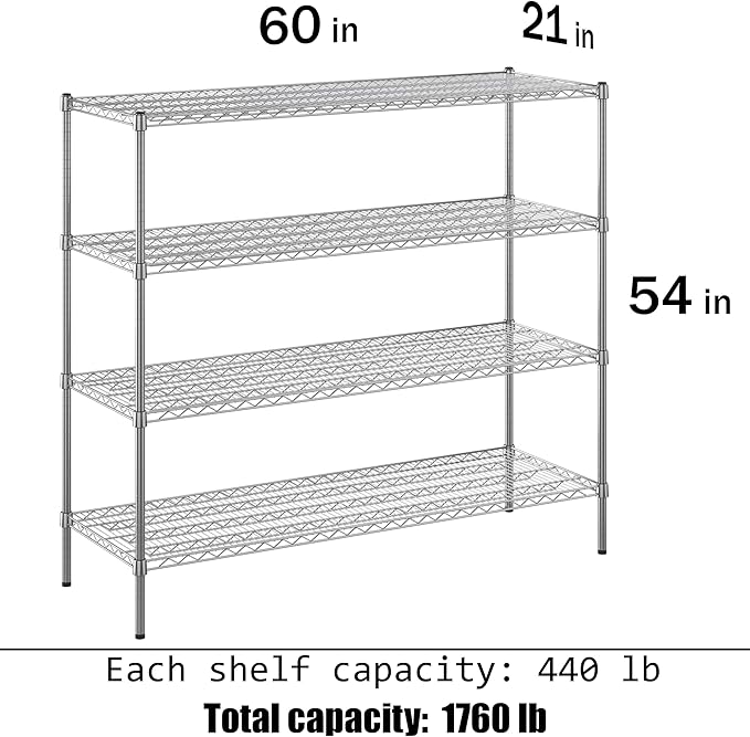 21" Deep x 60" Wide x 54" Height Wire Shelving Kit | 4-Tier | NSF Commercial - Image 3