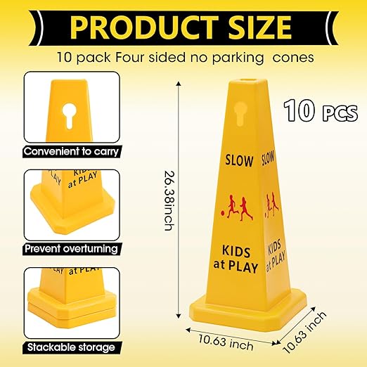 10 Pack Slow Down Kids at Play Cones 26.38 Inch Slow Kid at Play Safety Signs - Image 2